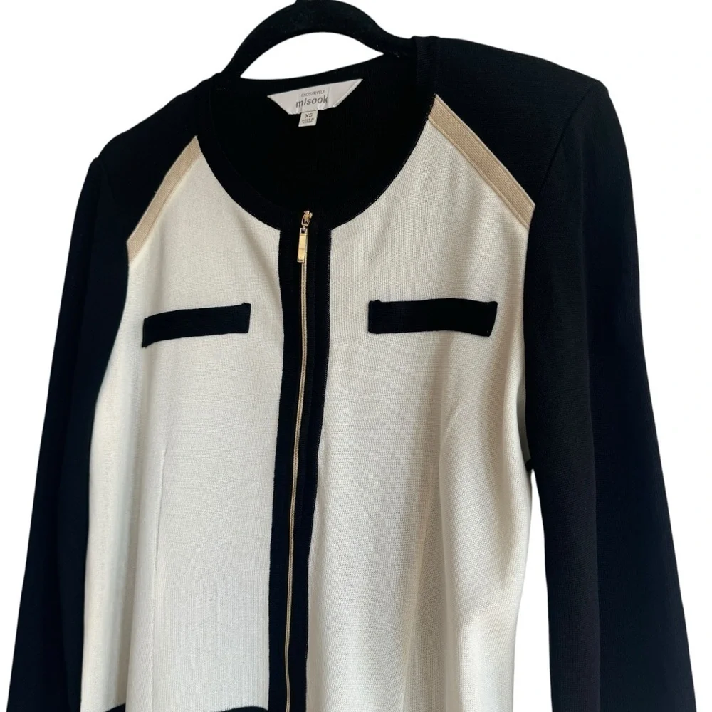 Misook Striped Colorblock Zip Cardigan Jacket, Size XS